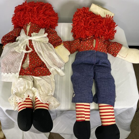 Vintage 60s 70s Raggedy Ann & Andy Plush Dolls Knickerbocker 26" Embroidered - Picture 6 of 11